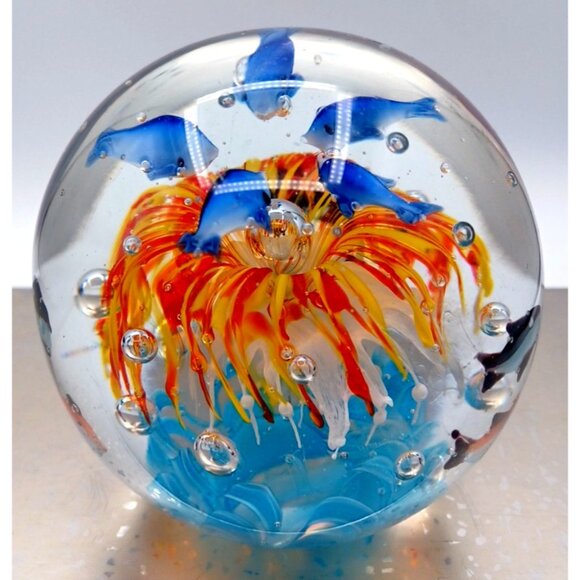Murano Glass Tropical Fish Aquarium Art Paperweight 4.5" X 4.15" Handcrafted Wit - Picture 8 of 15